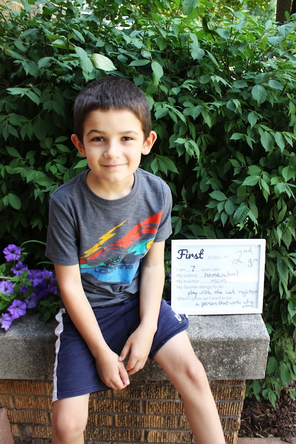 boy begins second grade homeschool