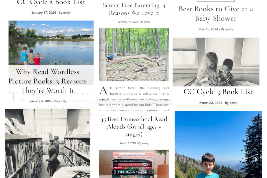 photo collage of blog posts from the curious schoolhouse