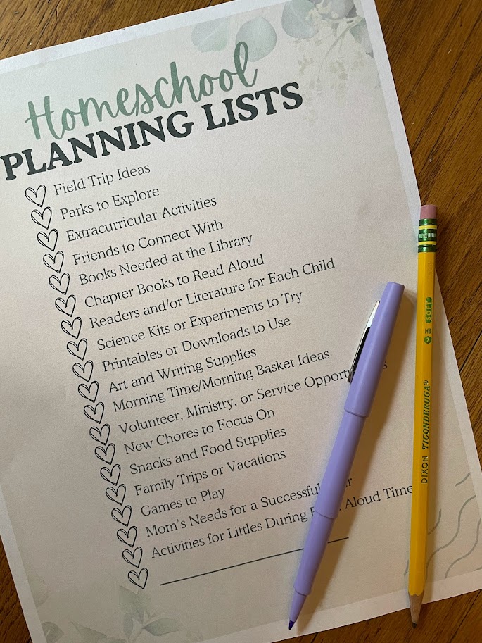 lists to help with homeschool planning