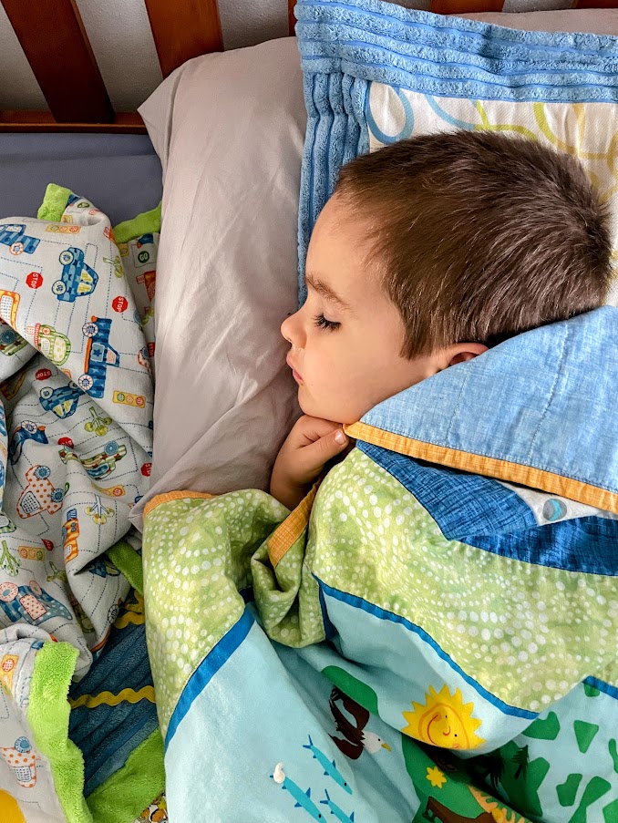 homeschool toddler boy sleeping in his bed
